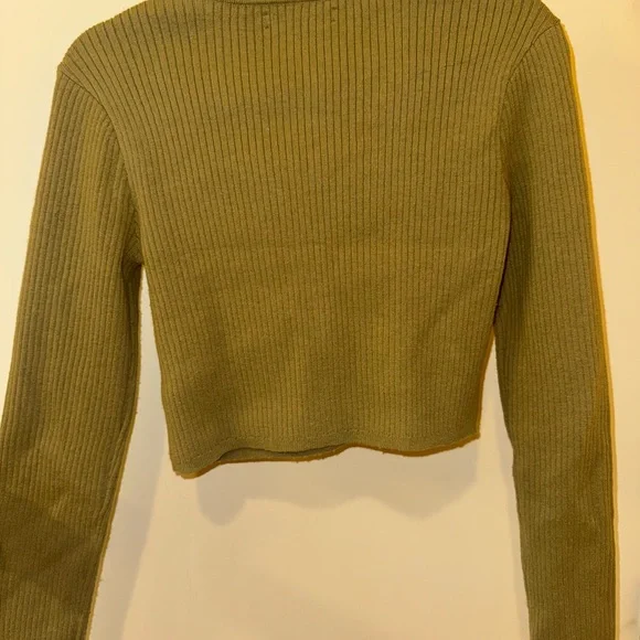 Cropped Collared Olive Green Sweater from Oak and Fort - Picture 2 of 3